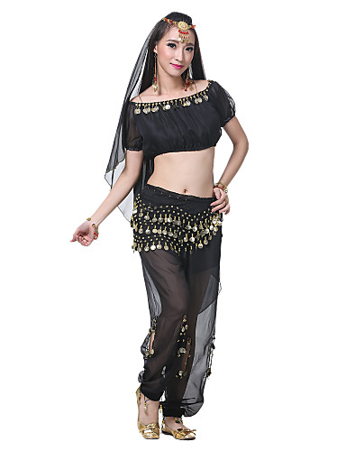 Dancewear Chiffon Belly Dance Pants With Coins For Ladies