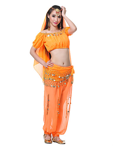 Dancewear Chiffon Belly Dance Pants With Coins For Ladies