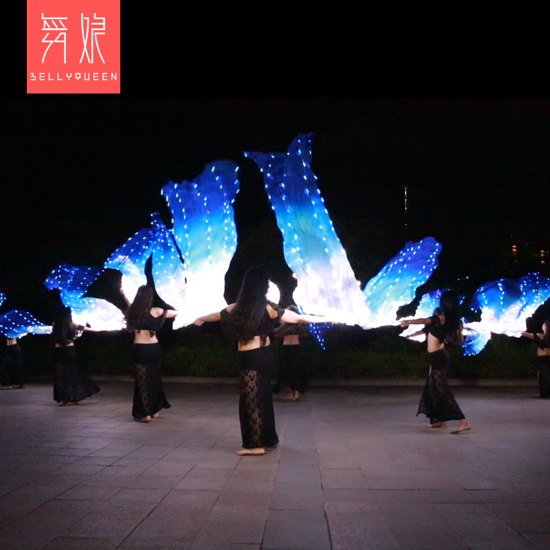 Blue And White Led Belly Dance Fan Veil (1 pair)